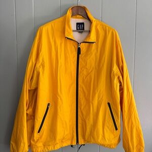 Vintage Gap Bright Yellow Nylon Windbreaker 90s Oversized Retro Rain Jacket XXL